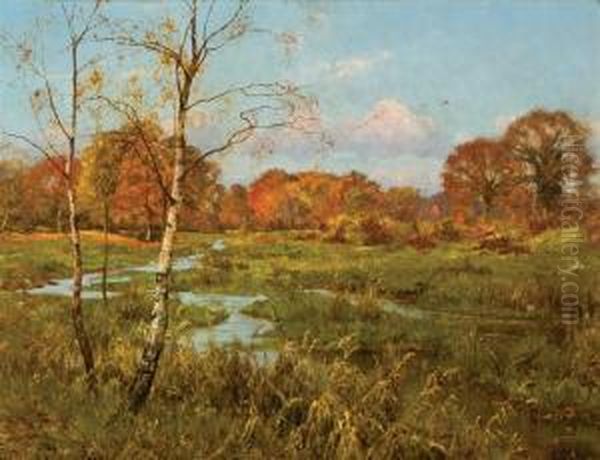 Winding Creek In Autumn Oil Painting by Edward Wilkins Waite