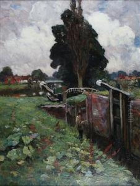 Waite, Rba The Lock,woolhampton Oil Painting by Harold Waite