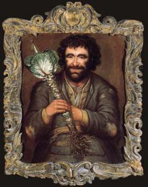 A Gardener Holding A Cabbage With A Candle Oil Painting by Richard Waitt