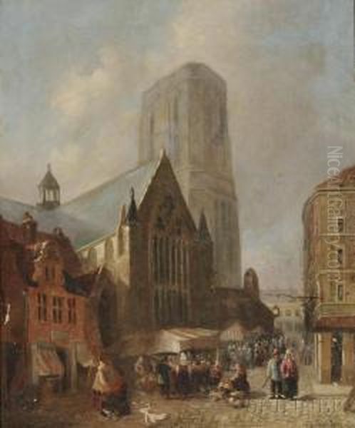 Market Square Oil Painting by John Cheltenham Wake