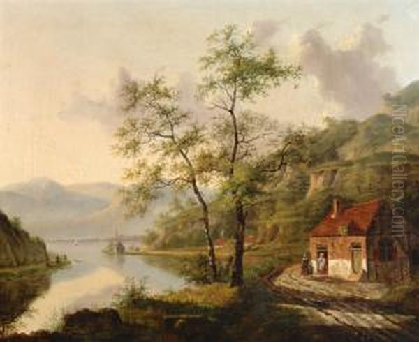 Late Afternoon Along The Rhine Oil Painting by Andreas Walberg