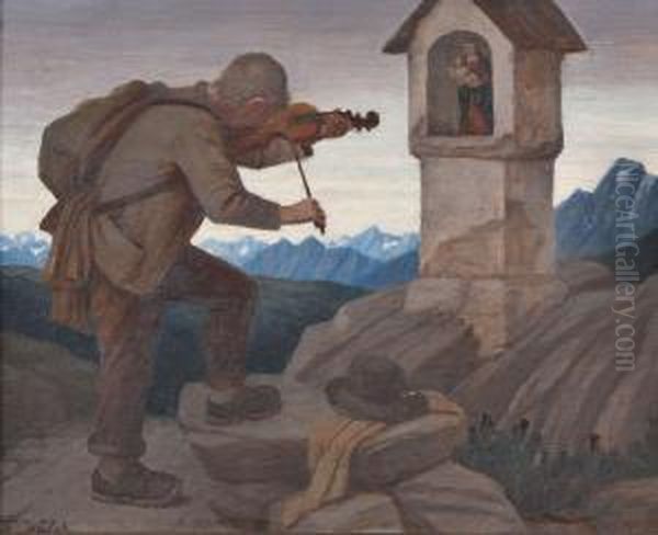 Bergsteiger Spielt Ein Lied Auf Der Geige Oil Painting by Thomas Walch