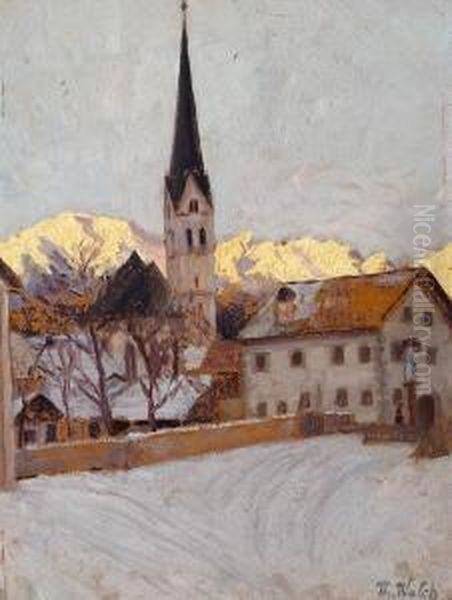 Tiroler Bergdorf Bei Dammerung (imst) Oil Painting by Thomas Walch