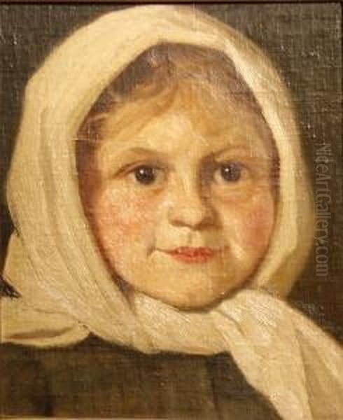 A Young Girl Wearing A Kerchief Oil Painting by Thomas Walch