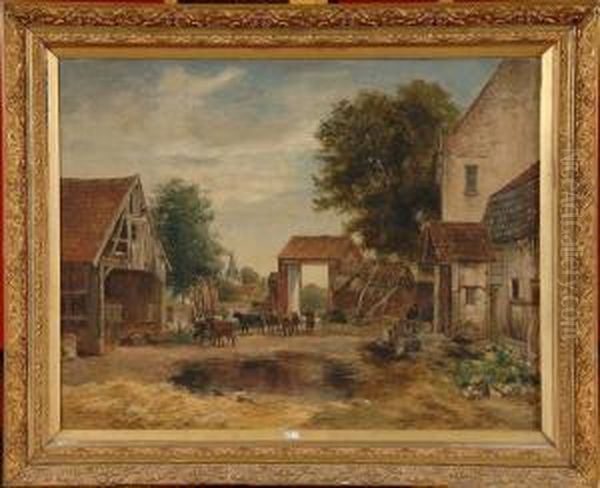 Cour De Ferme Anime Oil Painting by Gustave Walckiers