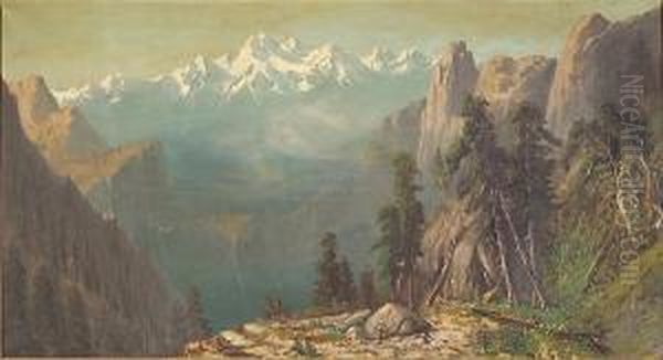 The Alps Of California, 1885 Oil Painting by J. Walcom