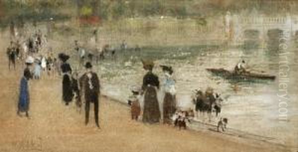 Figures Walking In A Park Oil Painting by William Walcot