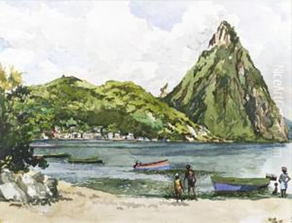 Petit Pitton, St Lucia Oil Painting by Harry Mills Walcott