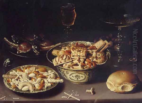 Quatre plats de friandises et de marrons avec troi verres Oil Painting by Osias, the Elder Beert