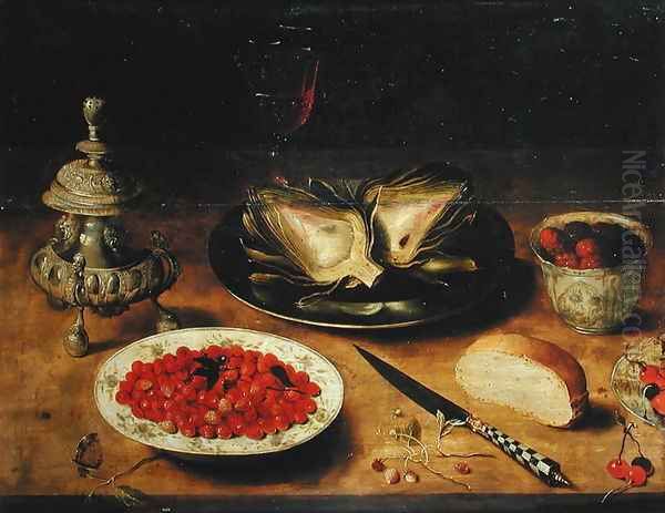 Still Life with an Artichoke Oil Painting by Osias, the Elder Beert