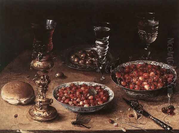 Still-Life with Cherries and Strawberries in China Bowls 1608 Oil Painting by Osias, the Elder Beert