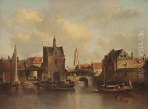 A View Of Delft With The Rotterdamse Poort Oil Painting by Antonie Waldorp