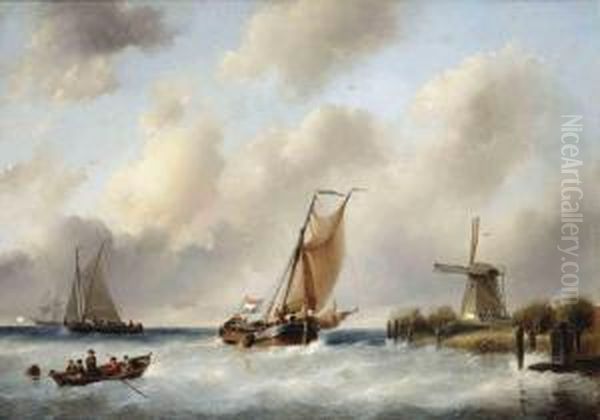 Ships In A Stiff Breeze Oil Painting by Antonie Waldorp