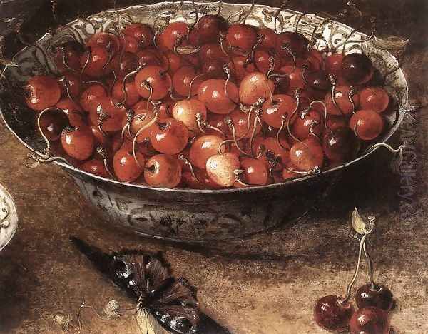 Still-Life with Cherries and Strawberries in China Bowls (detail) Oil Painting by Osias, the Elder Beert