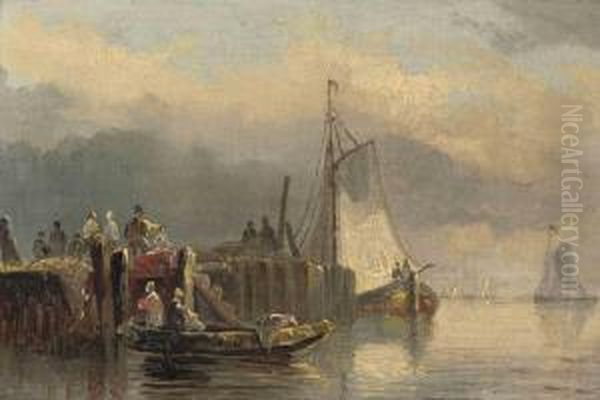 A Harbour View With Boats Oil Painting by Antonie Waldorp