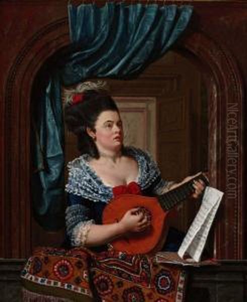 Luitspelende Dame Oil Painting by Jan Gerard Waldorp