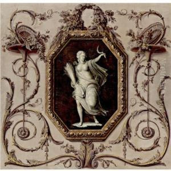 Trompe L'oeil With Demeter In A Painted Cartouche Oil Painting by Jan Gerard Waldorp