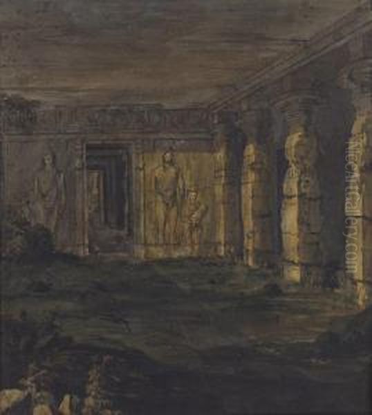 The Interior Of The Rock-cut Temple At Kondivate, Near Bombay, India Oil Painting by James Wales