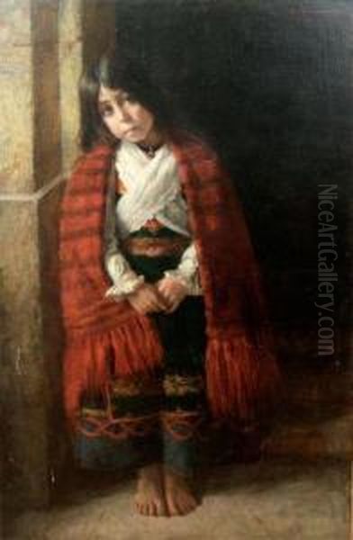 Jeune Fille Au Chale Rouge Oil Painting by Charles Albert Walhain