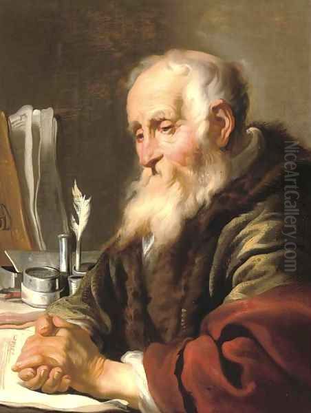 An elderly scholar at his desk Oil Painting by Jacob Adriaensz Backer