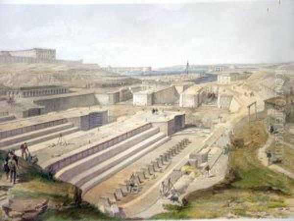 Docks At Sebastapol With Ruins Of Fort St Paul Oil Painting by Edmund Walker