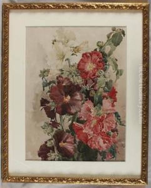 Hollyhocks Oil Painting by Elizabeth Walker