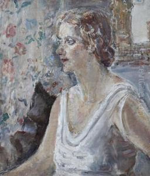 Portrait Of A Lady In A White Dress by Ethel, Dame Walker