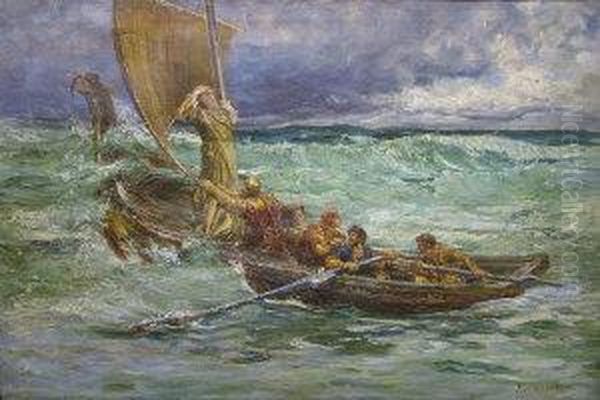 St Columba Leaving Ireland For Iona Oil Painting by Francis S. Walker