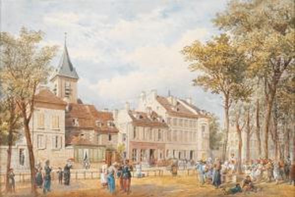 Sur La Place Du Village Oil Painting by G. Walker