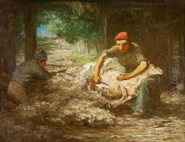 Sheep Shearing Oil Painting by Horatio Walker