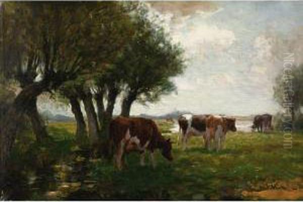 Cattle Grazing Oil Painting by Horatio Walker