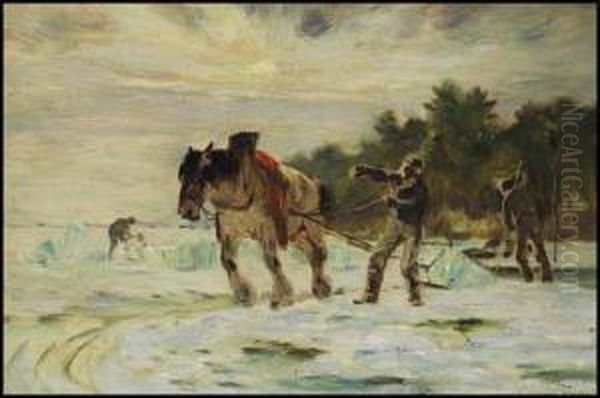 The Ice Cutters, Ile D'orleans Oil Painting by Horatio Walker