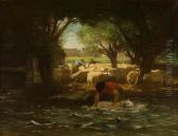 Sheep Washing Oil Painting by Horatio Walker