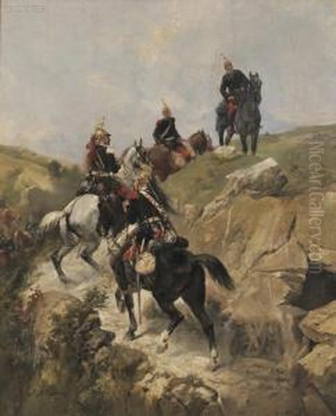 Cavalrymen Ascending A Hill Oil Painting by James Alexander Walker