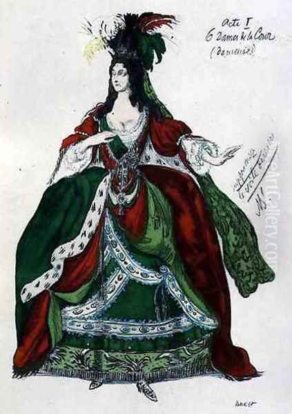 Costume for a female courtier and dancer, from Sleeping Beauty, 1921 Oil Painting by Leon Samoilovitch Bakst