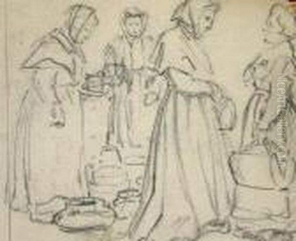 Women Gathered At A Market Oil Painting by James Alexander Walker