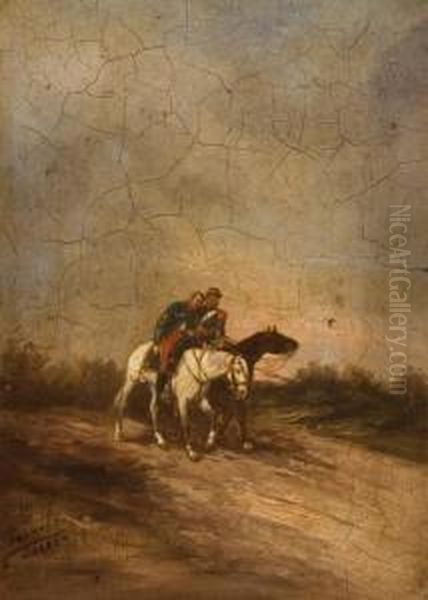 Militares A Caballo Oil Painting by Joannes Walker