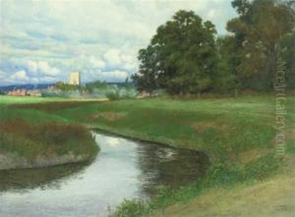 A Peaceful Stretch Of The River Oil Painting by John Doddy Walker