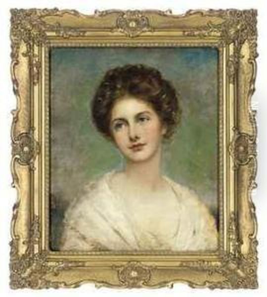 Portrait Of A Lady, Bust-length, In A White Dress Oil Painting by John Hanson Walker