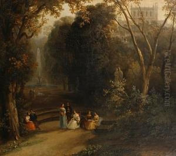 Figures Gathered In A Park Oil Painting by John Rawson Walker