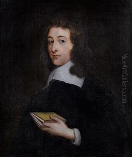 Portrait Of A Young Gentleman, Said To Berobert Brocas, Half-length, In Black Costume With A White Lawncollar Oil Painting by Robert Walker