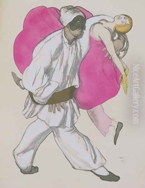 Costume Designs for Pamina and Monostatos in 'The Magic Flute' 1922 Oil Painting by Leon Samoilovitch Bakst