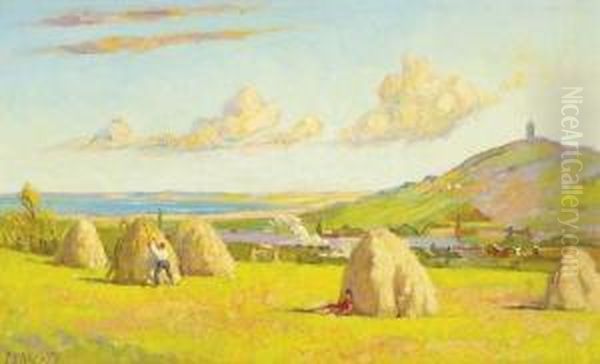 Gathering Hay Near Scrabo County Down Oil Painting by Thomas Bond, Tom Walker