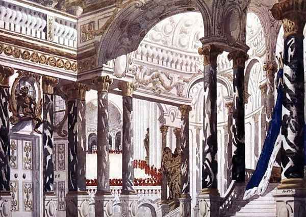 Scenery design for The Baptism, from Sleeping Beauty, 1921 (1) Oil Painting by Leon Samoilovitch Bakst