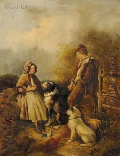 A Chat With The Young Game Keeper Oil Painting by William Walker