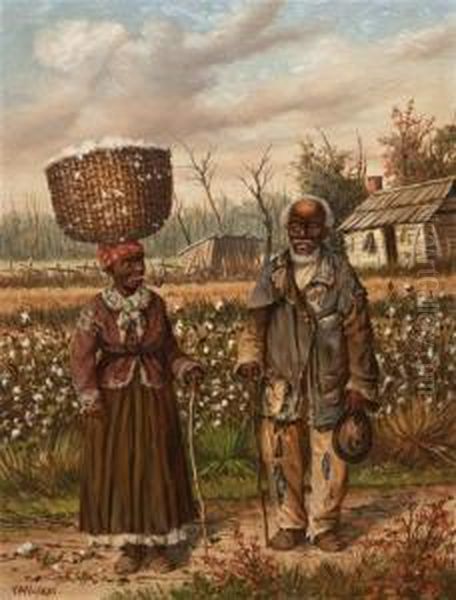 Cotton Pickers In A Field Oil Painting by William Aiken Walker