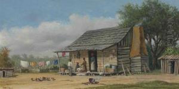 Wash Day, Cabin Scene Oil Painting by William Aiken Walker