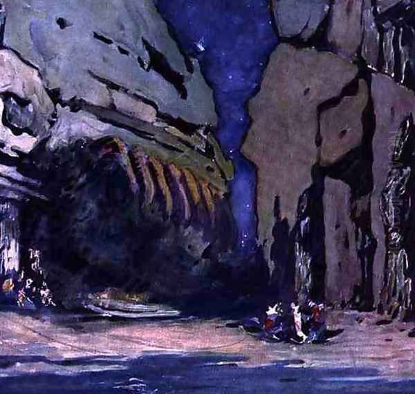 Scenery design for a Hindu Ballet, probably Le Dieu Bleu, 1911 Oil Painting by Leon Samoilovitch Bakst