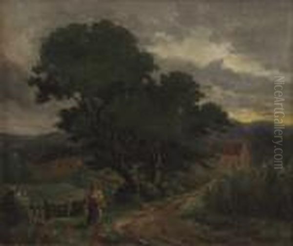 Figure In A Landscape Oil Painting by William Henry Walker