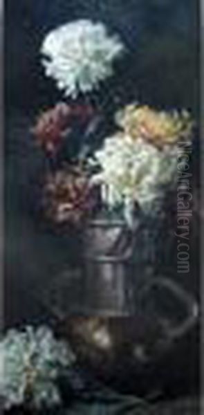 A Vase Of Chrysanthemums Oil Painting by Winifred Walker